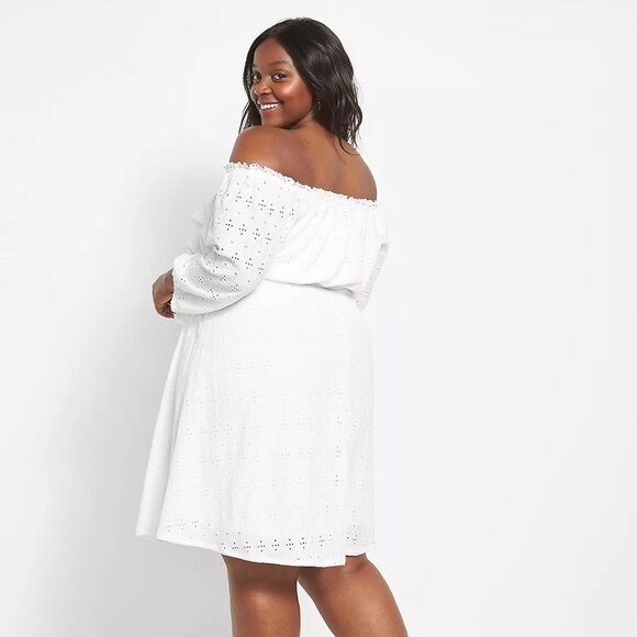 Lane Bryant (22/24) 3/4 Sleeve Off-The-Shoulder Eyelet Dress - Picture 2 of 9